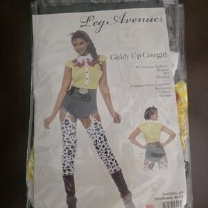 Leg Avenue Giddy Up Cowgirl Costume - Yellow Gingham Top with Cowprint Chaps